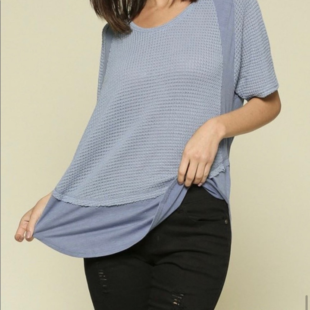Short Sleeve Blue Waffle shirt